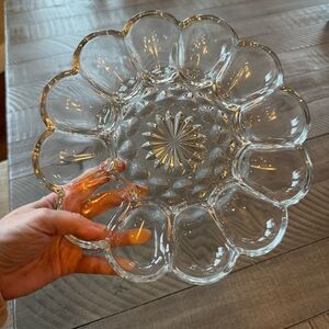 Vintage Anchor Hocking Clear Glass Deviled Egg Dish Plate Platter